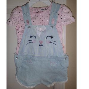 Baby Girls Little Lass Chambray BUNNY Shortalls Shorts & Tee Size 18 months NWT